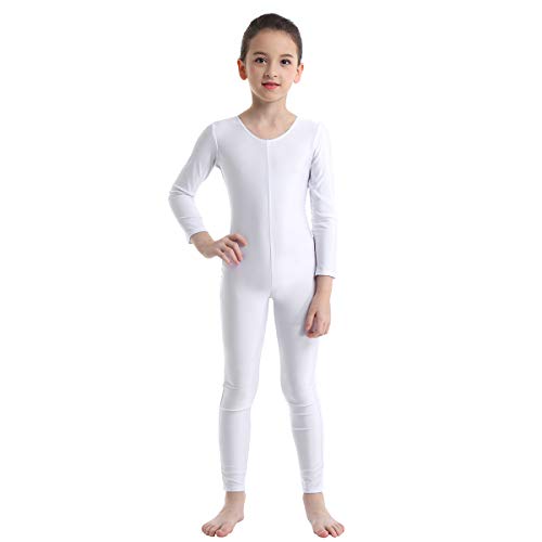 TiaoBug Bodies Jumpsuit Mono para Danza Gimnasia Rítmica Leotardo Body Básico Clásico Manga Larga para Ballet Deporte Niñas Niños 5-12 Años Blanco 5-6 Años