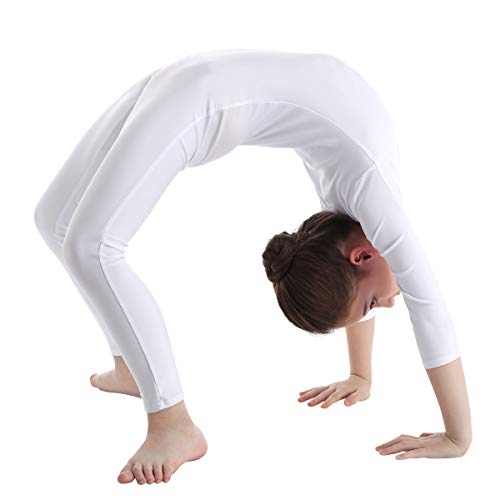 TiaoBug Bodies Jumpsuit Mono para Danza Gimnasia Rítmica Leotardo Body Básico Clásico Manga Larga para Ballet Deporte Niñas Niños 5-12 Años Blanco 5-6 Años