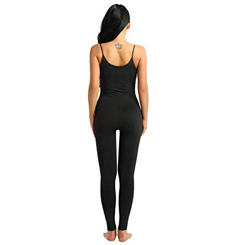 TiaoBug Leotardo para Danza Yoga Mujeres Jumpsuit Monos Elástico de Espaquetis Deportivo Bodysuit Maillots Una Pieza Sueva Negro Medium