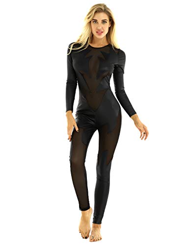 TiaoBug Maillot de Danza Ballet Mujer Mono Deportivo Fitness Yoga Manga Larga Leotardo Gimnasia Rítmica Malla Negro Deporte Traje Leggings Negro Medium