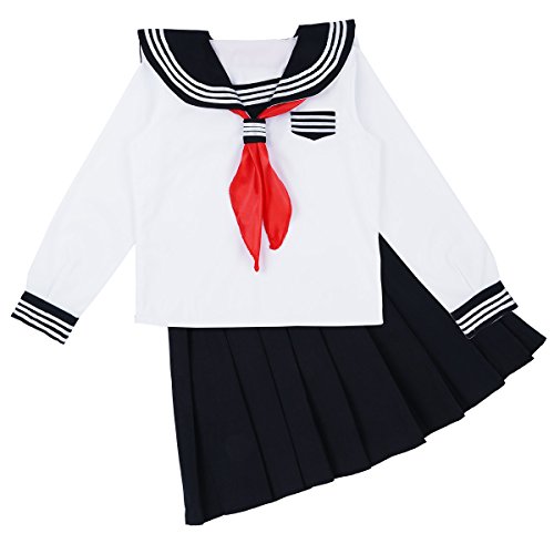 TiaoBug S-XXL 3Pcs Mujer Disfraz de Chica Japonesa Cosplay Traje de Marinero JK Uniformes Escolares Japoneses y Coreanos Estilo Británico para Chicas Blanco S
