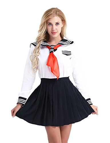 TiaoBug S-XXL 3Pcs Mujer Disfraz de Chica Japonesa Cosplay Traje de Marinero JK Uniformes Escolares Japoneses y Coreanos Estilo Británico para Chicas Blanco S