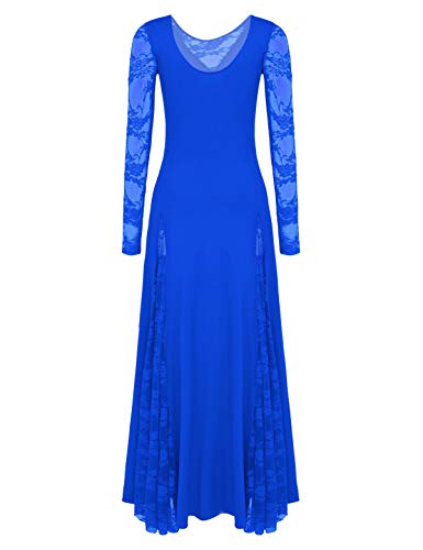 TiaoBug Vestido Largo Mujer de Danza Waltz Tango Flamenco Vestido Encaje Danza Contemporanea Baile Salón Dancewear Mujeres Elegante Royal_Blue Large