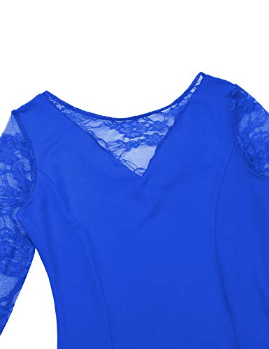 TiaoBug Vestido Largo Mujer de Danza Waltz Tango Flamenco Vestido Encaje Danza Contemporanea Baile Salón Dancewear Mujeres Elegante Royal_Blue Large