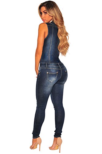 TieNew 2018 Mujer Sexy Jeans Monos de Vaquero con Mangas Jeans para Mujer Jumpsuit Largo y Elegante V Cuello Vaqueros Monos Tejanos Largos De Vestir Mujer Largos Casual Vaqueros