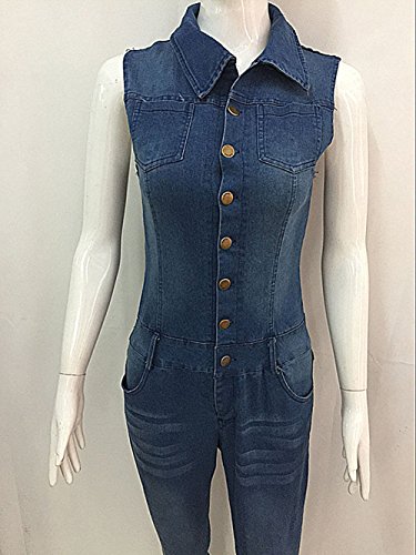TieNew 2018 Mujer Sexy Jeans Monos de Vaquero con Mangas Jeans para Mujer Jumpsuit Largo y Elegante V Cuello Vaqueros Monos Tejanos Largos De Vestir Mujer Largos Casual Vaqueros