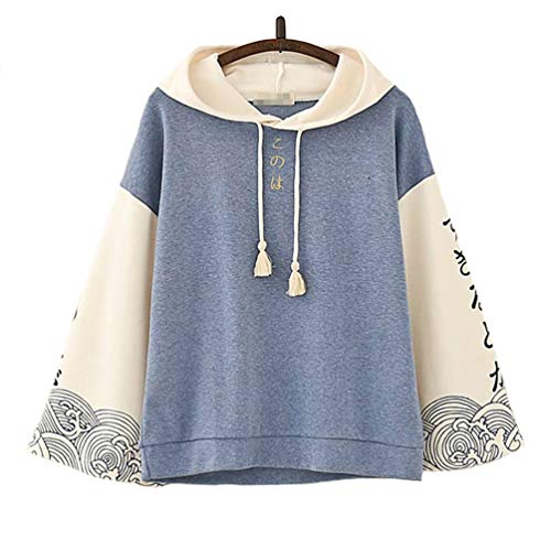 TieNew Chaqueta con Capucha Caliente con borlas de Dos Colores, Diseño de impresión de Texto Japonés complicado para niñas Adolescentes, Camisa de Suéter de Manga Larga Linda Mujer