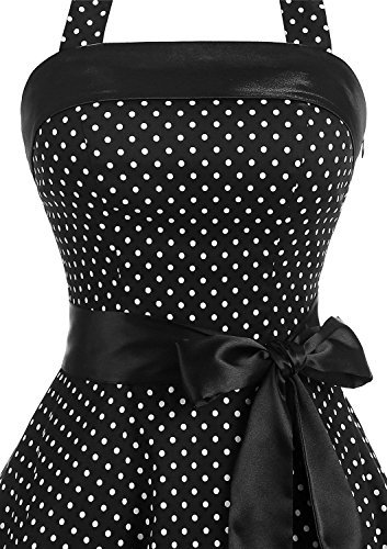 Timormode 10212 Vestido De Vintage 50s Cuello Halter Elegante Mujer Pegueña Negro Blanco S