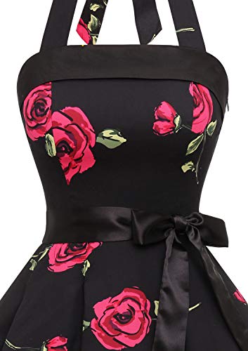 Timormode – Vestido de cóctel sexy, retro, vintage, para mujer, diseño de los años 40, 50 y 60, estilo Rockabilly, con escote C- Noir Fleur Rouge L