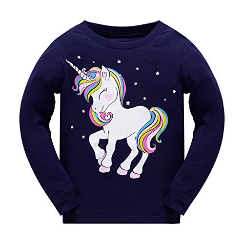 Tkiames - Pijama para niña de jirafa (2 piezas, ajustado, corte estrecho, 100 % algodón, tallas de 1 a 10 años) Navy 1 9-10 Años