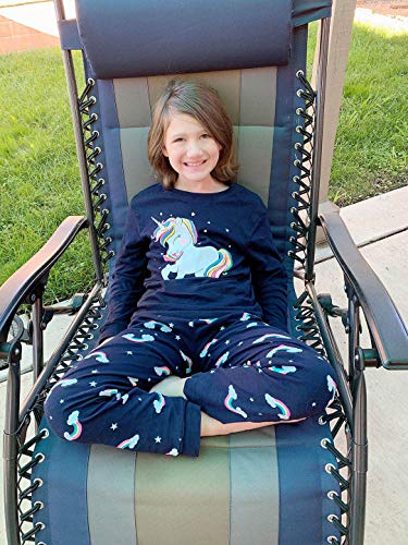Tkiames - Pijama para niña de jirafa (2 piezas, ajustado, corte estrecho, 100 % algodón, tallas de 1 a 10 años) Navy 1 9-10 Años