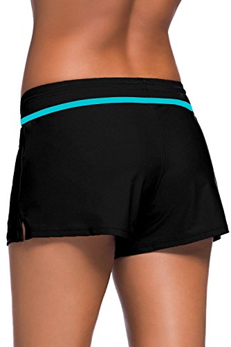 Tmaza Shorts de Baño Mujer Bañador Short Deportes Acuáticos Shorts de Natación Secado Rápido Bañador de Pantalon Cortos con cordón Ajustables, Negro Blanco S