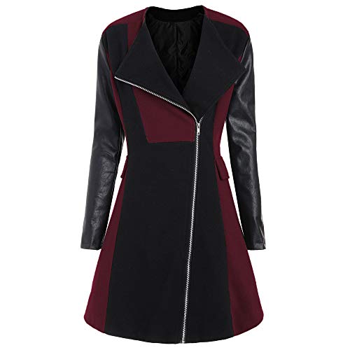 Toamen Abrigo Largo De Piel SintéTica De Invierno De Las Mujeres CáLidas De Invierno Chaqueta Sobretodo Desgastar (EU:M/Tamaño asiático:L, Vino Rojo)