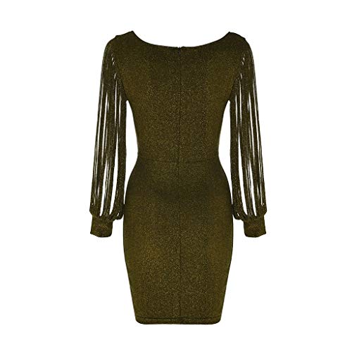 TOFOTL Vestido de mujer elegante con lentejuelas y manga larga, cuello en V, vestido de fiesta, vestido de playa, mini vestido D-armeegrün L