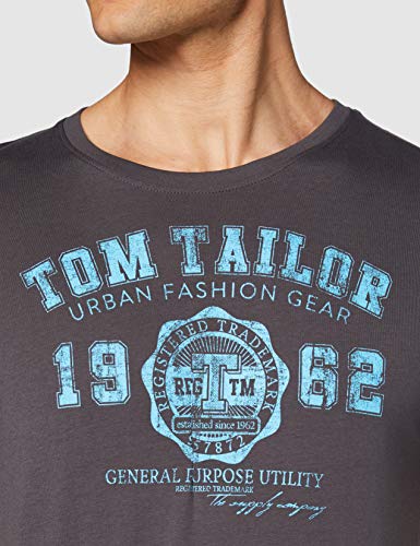 Tom Tailor Logo Camiseta, Gris (Tarmac Grey 10899), Large para Hombre