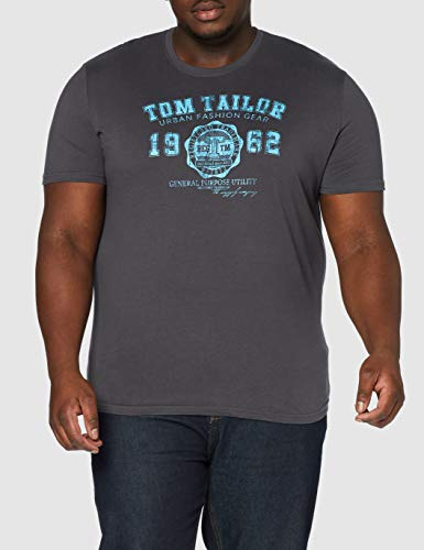 Tom Tailor Logo Camiseta, Gris (Tarmac Grey 10899), Large para Hombre