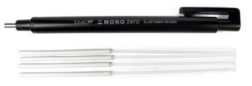 Tombow Mono Zero goma de borrar de precisión de punta redonda + 4 goma de borrar de repuesto
