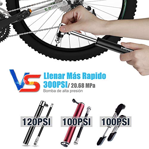 tomight Mini Bomba para Bicicleta, Bomba de Mano Pequeña con Válvulas Presta y Schrader Portátil, Compacta, Duradera y Rápida con Alta Presión 300PSI para Carretera Bicicletas de Montaña, Pelota y BMX