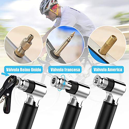 tomight Mini Bomba para Bicicleta, Bomba de Mano Pequeña con Válvulas Presta y Schrader Portátil, Compacta, Duradera y Rápida con Alta Presión 300PSI para Carretera Bicicletas de Montaña, Pelota y BMX