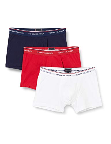 Tommy Hilfiger 3p Trunk Bóxer, Blanco (White/Tango Red/Peacoat 611), Medium (Pack de 3) para Hombre