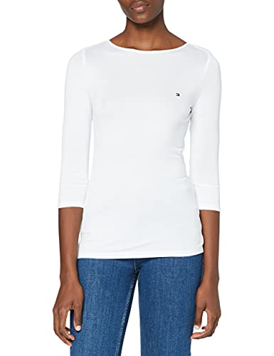 Tommy Hilfiger Boat Neck tee 3/4 Camisa, White, S para Mujer
