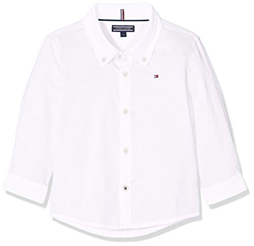 Tommy Hilfiger Boys Stretch Oxford Shirt L/s Blusa, Blanco (Bright White 123), 152 (Talla del Fabricante: 12) para Niños