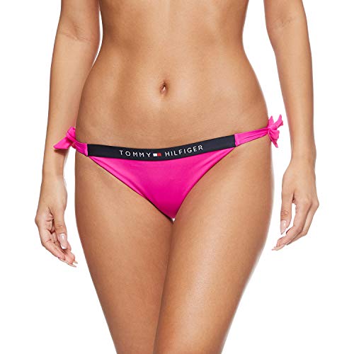 Tommy Hilfiger Cheeky Side Tie Parte de Arriba de Bikini, Rosa (Pink GLO), XS para Mujer