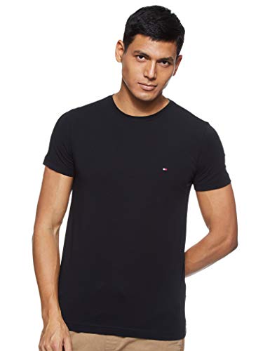 Tommy Hilfiger Core Stretch Slim CNECK tee Camiseta, Negro (Flag Black 083), Medium para Hombre