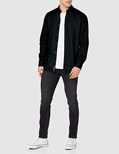 Tommy Hilfiger Core Stretch Slim Poplin Shirt Camisa, Negro (Flag Black 083), Large para Hombre