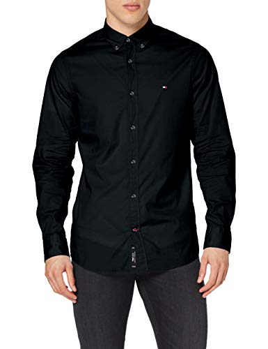 Tommy Hilfiger Core Stretch Slim Poplin Shirt Camisa, Negro (Flag Black 083), Small para Hombre