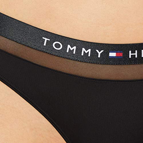 Tommy Hilfiger Corte Regular Tanga de Malla Transparente Alrededor de la Cintura, Negro (Black), 38 (Talla del Fabricante: M) para Mujer