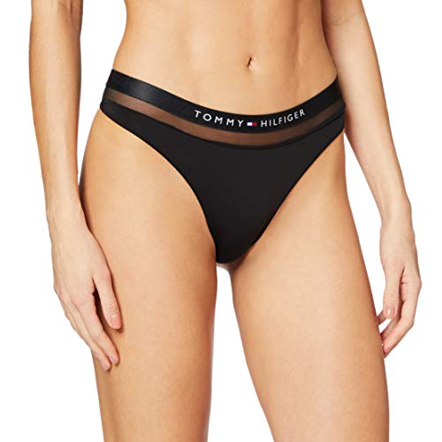 Tommy Hilfiger Corte Regular Tanga de Malla Transparente Alrededor de la Cintura, Negro (Black), 38 (Talla del Fabricante: M) para Mujer