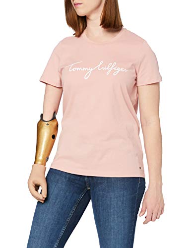 Tommy Hilfiger Crew Neck Graphic tee Camiseta sin Mangas para bebés y niños pequeños, Rosa calmante, M para Mujer