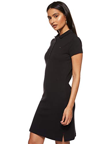 Tommy Hilfiger D Vestido con Cuello Polo y Manga Corta, Negro (Black), L para Mujer
