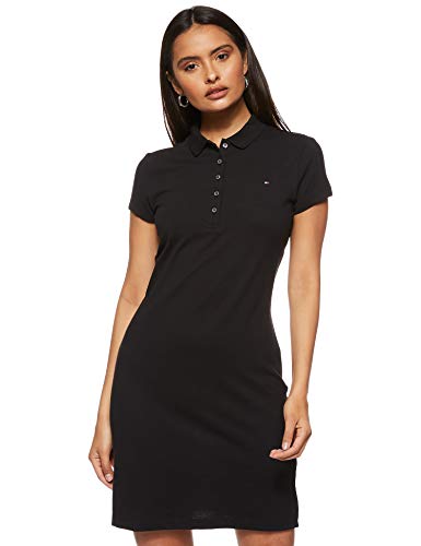 Tommy Hilfiger D Vestido con Cuello Polo y Manga Corta, Negro (Black), L para Mujer