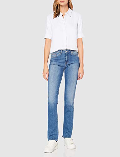 Tommy Hilfiger Essential C Camisa con Mangas con Dos Botones, Blanco (White), 34 EU para Mujer