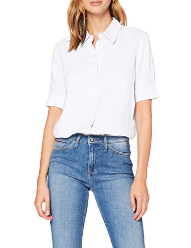 Tommy Hilfiger Essential C Camisa con Mangas con Dos Botones, Blanco (White), 34 EU para Mujer