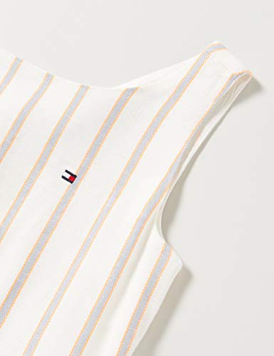Tommy Hilfiger Fluro Fine Stripe Dress Slvls Vestido, Blanco (White/Melon 0fa), 14 años (Talla del Fabricante: 14) para Niñas