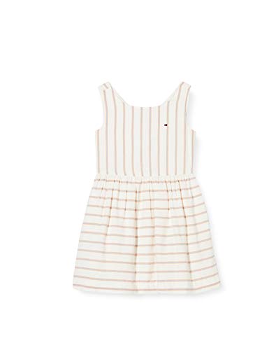 Tommy Hilfiger Fluro Fine Stripe Dress Slvls Vestido, Blanco (White/Melon 0fa), 14 años (Talla del Fabricante: 14) para Niñas