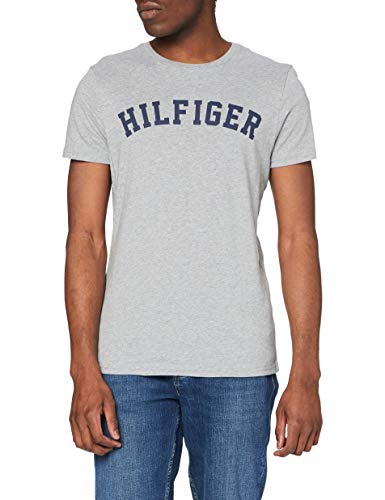 Tommy Hilfiger Logo Camiseta de Cuello Redondo,Perfecta para El Tiempo Libre, Gris (Grey Heather), XL para Hombre