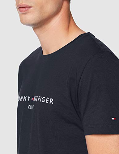 Tommy Hilfiger Logo T-Shirt Camiseta Informal, Azul (Sky Captain 403), Large para Hombre