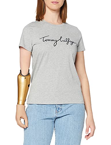 Tommy Hilfiger Mujer Heritage Crew Neck Graphic tee Camiseta Not Applicable, Gris (Light Grey Htr 039), Large