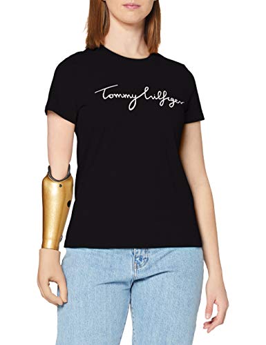 Tommy Hilfiger Mujer Heritage Crew Neck Graphic Tee Camiseta Not Applicable, Negro (Masters Black 017), X-Small