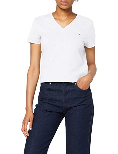 Tommy Hilfiger Mujer Heritage V-nk tee Camiseta Not Applicable, Blanco (Classic White 100), Small