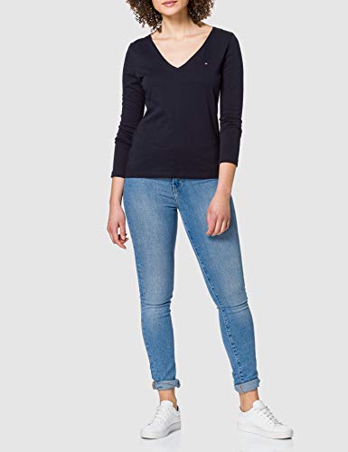 Tommy Hilfiger Regular Classic V-NK Top LS Camiseta sin Mangas para bebés y niños pequeños, Azul, S para Mujer