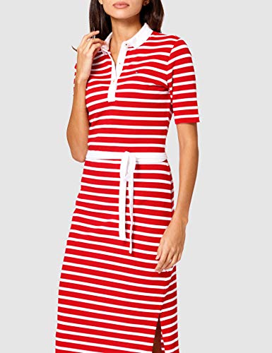 Tommy Hilfiger Stripe Regular Midi Polo Dress Vestido Informal, Classic Breton STP/Primario Rojo, M para Mujer