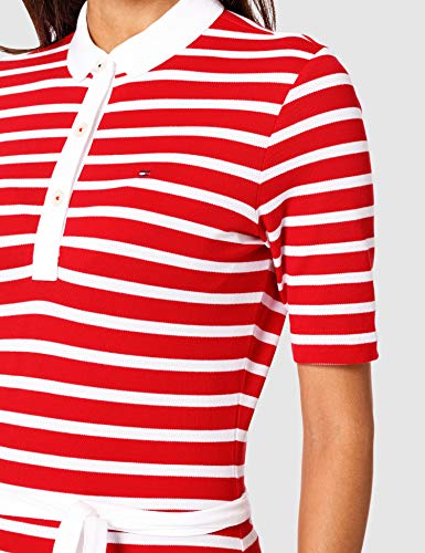 Tommy Hilfiger Stripe Regular Midi Polo Dress Vestido Informal, Classic Breton STP/Primario Rojo, M para Mujer