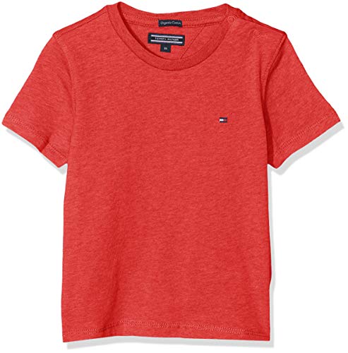 Tommy Hilfiger T Camiseta Básica de Manga Corta, Rojo (Apple Red Heather), 176 (Talla del Fabricante: 16) para Niños