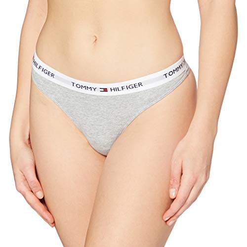 Tommy Hilfiger Tanga de Algodón Cintura elástica con el Logo, Gris (Grey Heather), XS para Mujer