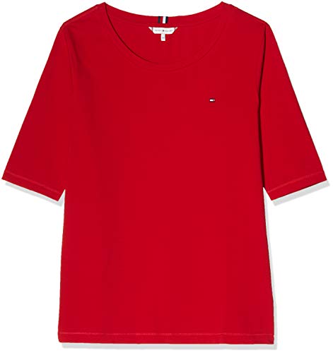 Tommy Hilfiger TH ESS SLD Round-nk Top 1/2 Slv Camisa, Rojo (Primary Red), S para Mujer